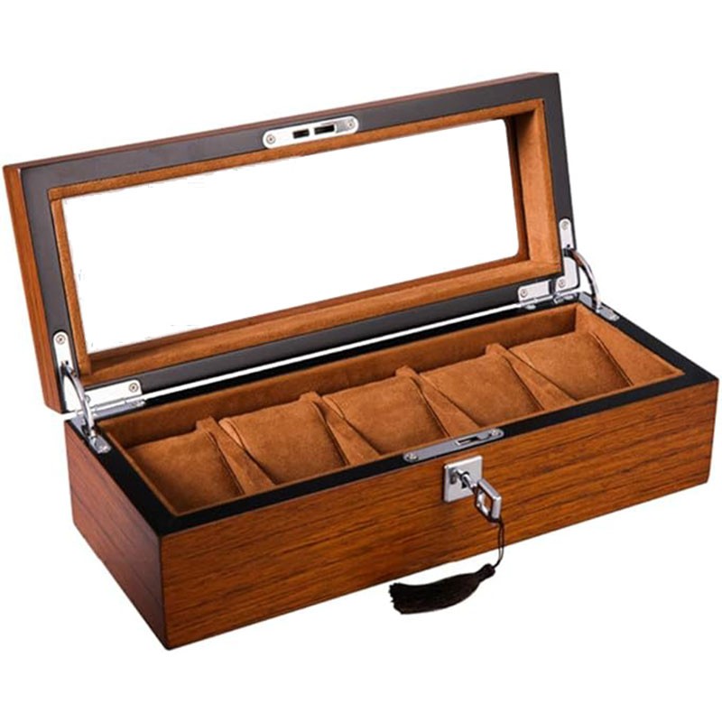 Luxurious Wooden Watch Display Box with Lock Safety Lock 5 Slots